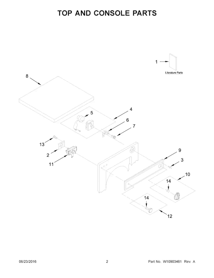 Top And Console Parts Diagram and Parts List for 11084422610  Kenmore Dryer