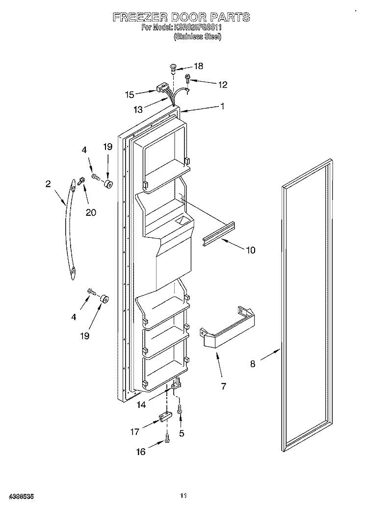 FREEZER DOOR Diagram and Parts List for KSRS25FGSS11  KitchenAid Refrigerator