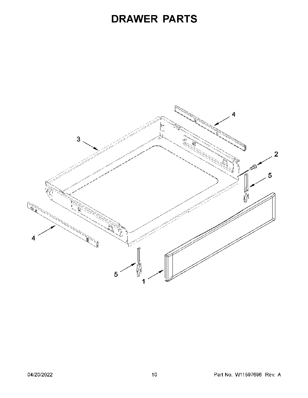 Drawer Parts Diagram and Parts List for YKFEG500EWH7  KitchenAid Range