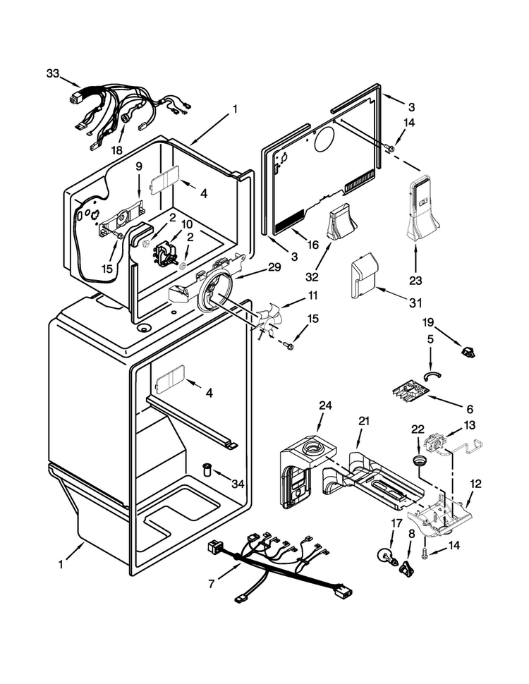 Liner Parts Diagram and Parts List for WRT138TFYS02  Whirlpool Refrigerator