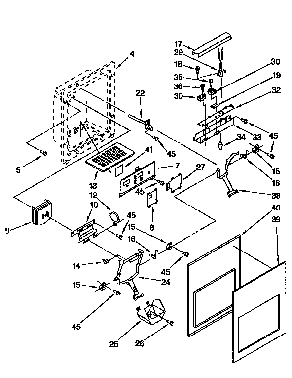Dispenser Front Diagram and Parts List for KSRP27QBL00  KitchenAid Refrigerator