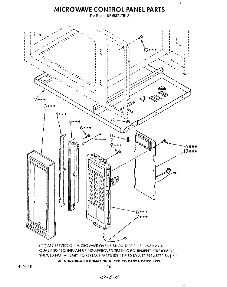 MICROWAVE CONTROL PANEL Diagram and Parts List for KEMI371TBL3  KitchenAid Microwave Oven Combo