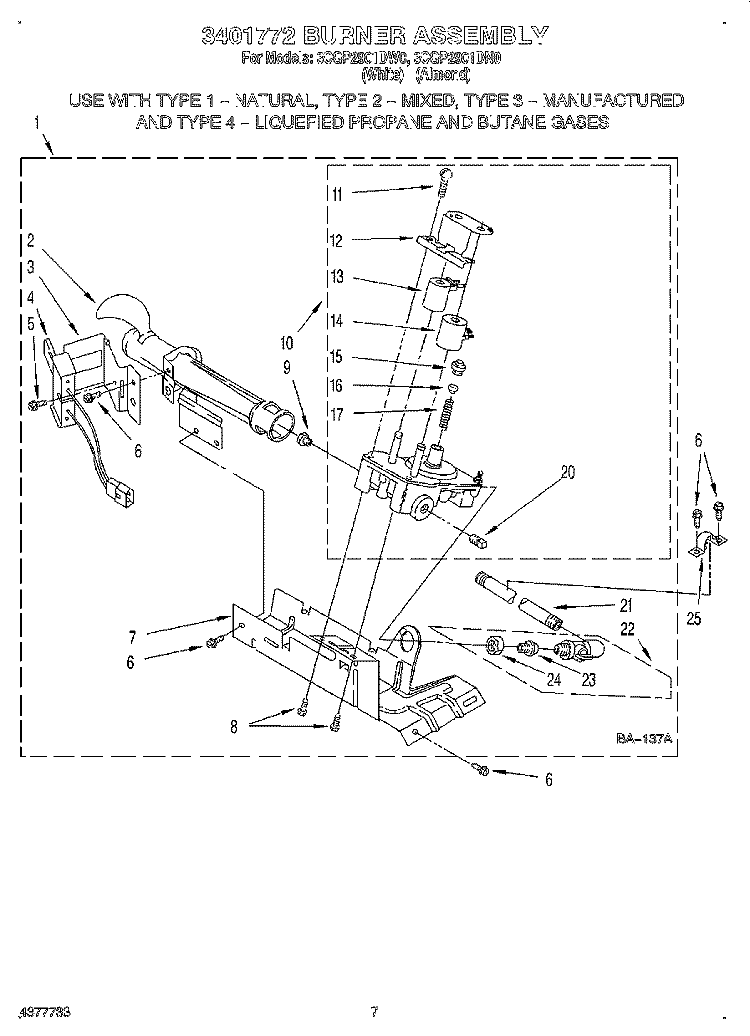 3401772 BURNER ASSEMBLY Diagram and Parts List for 3CGP2901DW0  Whirlpool Dryer
