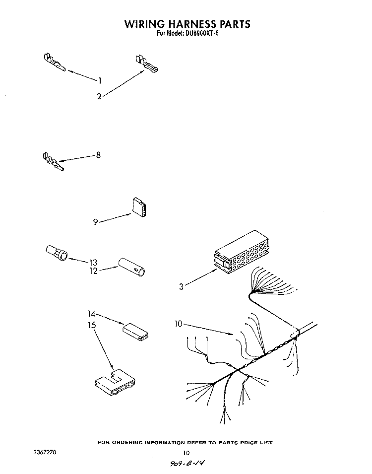 WIRING HARNESS Diagram and Parts List for DU8900XT6  Whirlpool Dishwasher