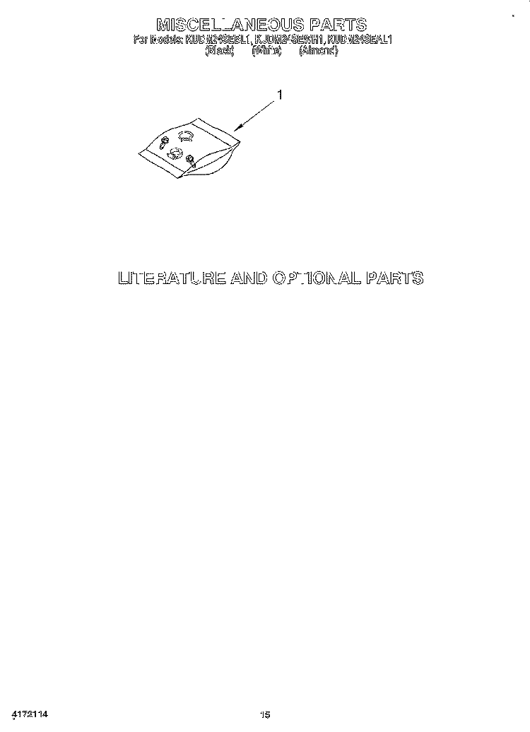 MISCELLANEOUS, LIT/OPTIONAL Diagram and Parts List for KUDM24SEWH1  KitchenAid Dishwasher