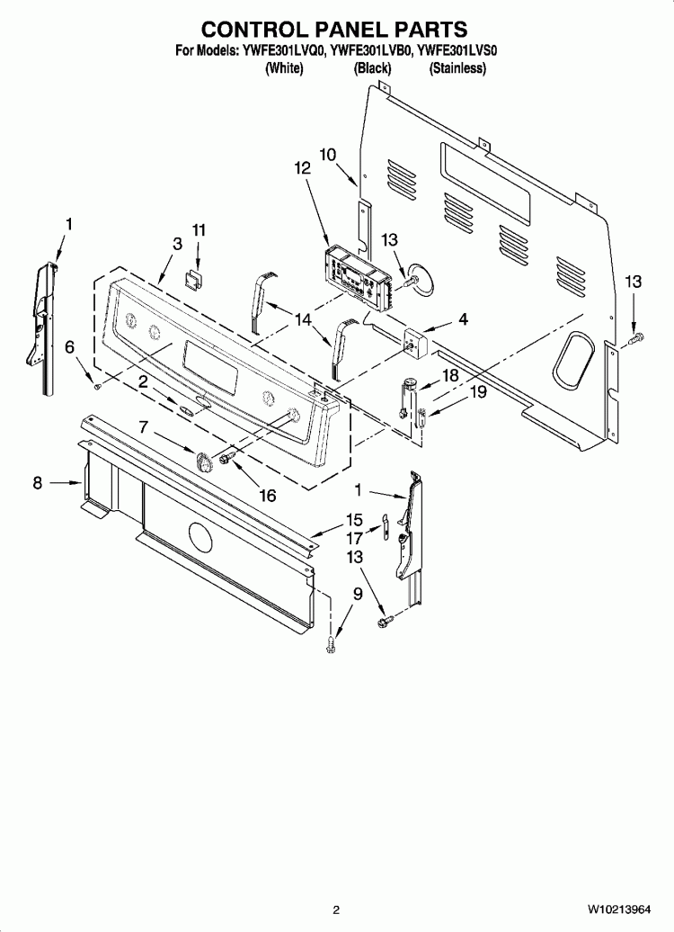 CONTROL PANEL PARTS Diagram and Parts List for YWFE301LVB0  Whirlpool Range