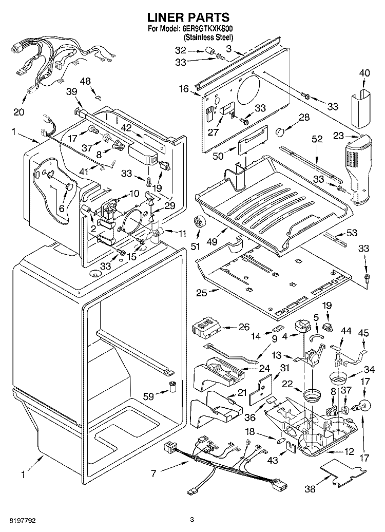 LINER Diagram and Parts List for 6ER9GTKXKS00  Whirlpool Refrigerator
