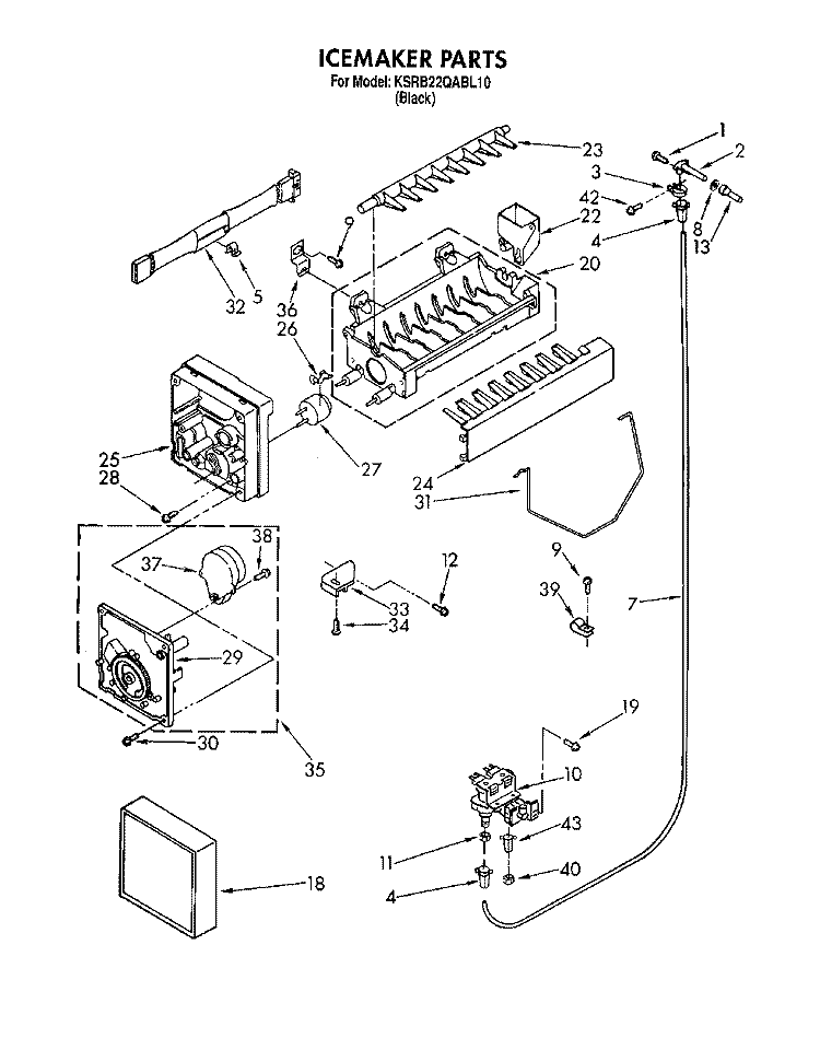 ICEMAKER Diagram and Parts List for KSRB22QABL10  KitchenAid Refrigerator