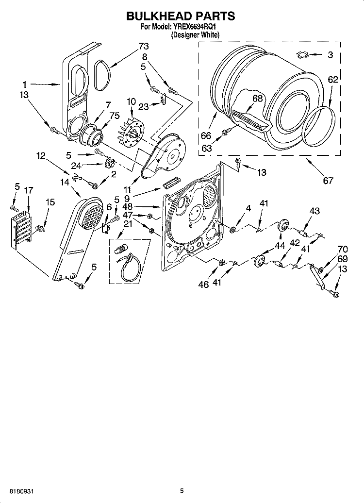 BULKHEAD PARTS, OPTIONAL PARTS (NOT INCLUDED) Diagram and Parts List for YREX6634RQ1  Roper Dryer