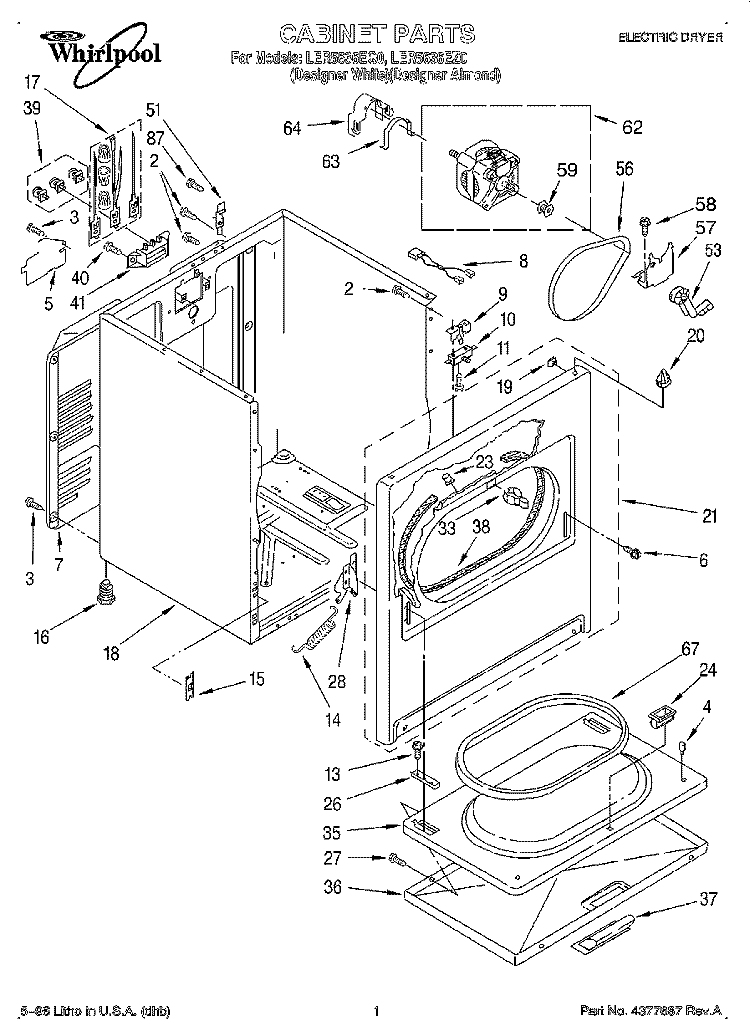 SECTION Diagram and Parts List for LER5636EQ0  Whirlpool Dryer