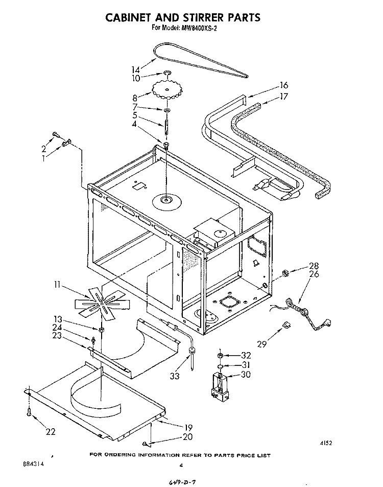 CABINET AND STIRRER Diagram and Parts List for MW8400XS2  Whirlpool Microwave