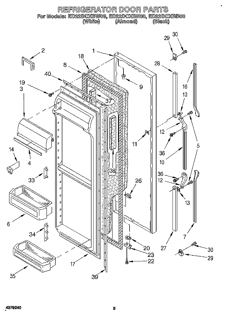 REFRIGERATOR DOOR Diagram and Parts List for ED22DCXBB00  Whirlpool Refrigerator