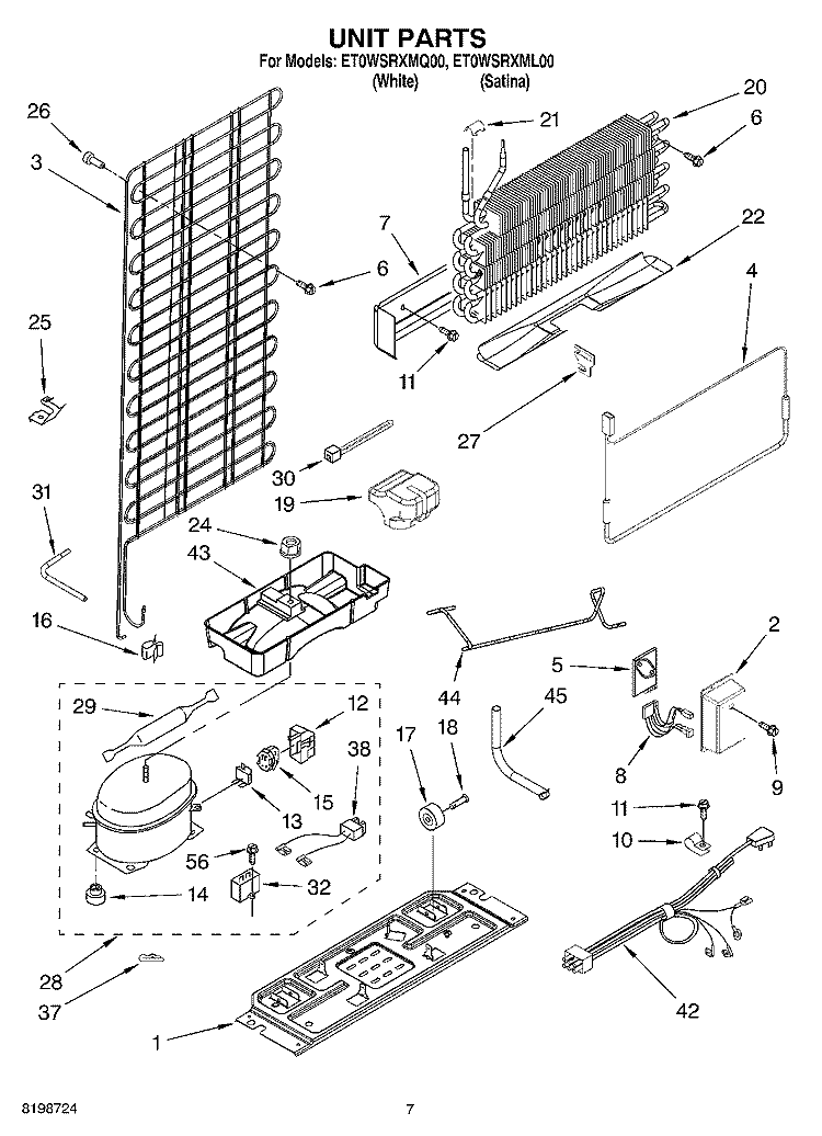 UNIT PARTS Diagram and Parts List for ET0WSRXML00  Whirlpool Refrigerator