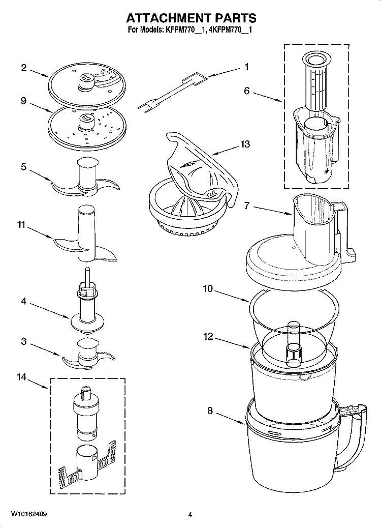 ATTACHMENT PARTS Diagram and Parts List for 4KFPM770NK1  KitchenAid Food Processor