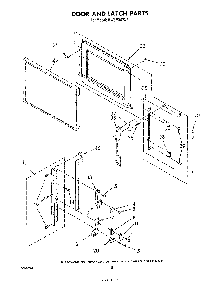 DOOR AND LATCH Diagram and Parts List for MW8550XS2  Whirlpool Microwave
