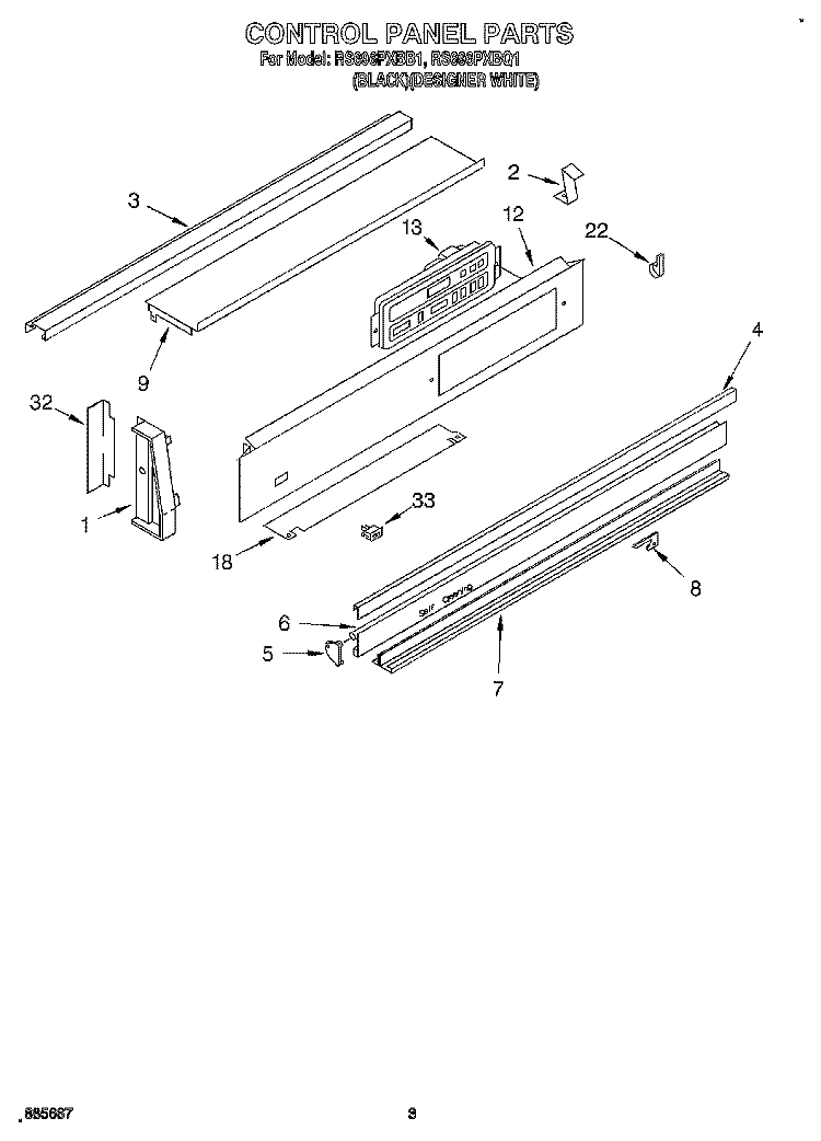 CONTROL PANEL Diagram and Parts List for RS696PXBB1  Whirlpool Range