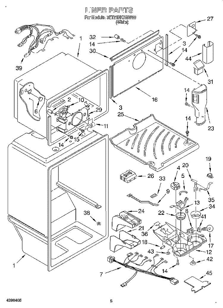 LINER Diagram and Parts List for 3ET21NKXGW00  Whirlpool Refrigerator