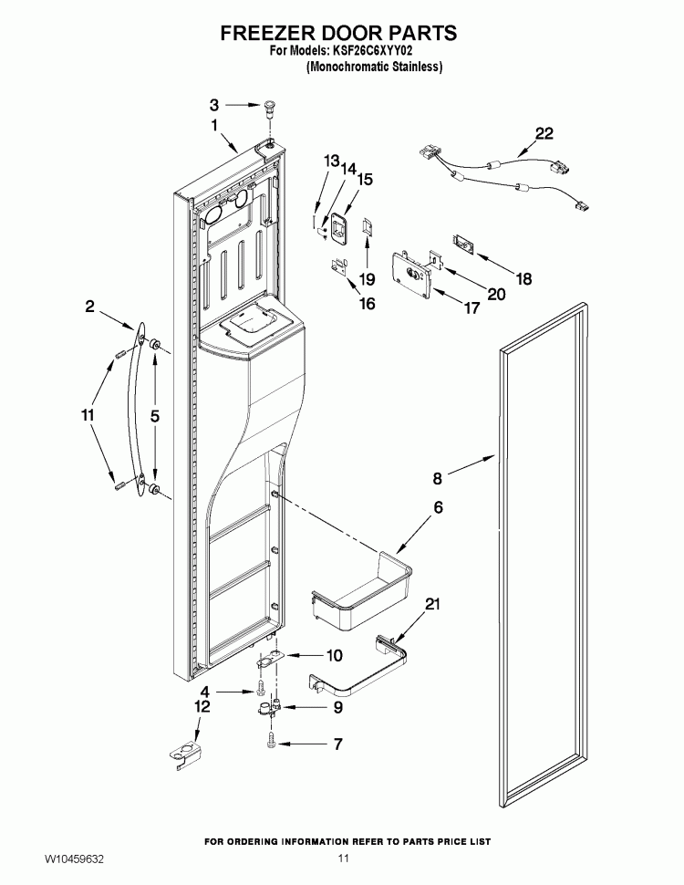 FREEZER DOOR PARTS Diagram and Parts List for KSF26C6XYY02  KitchenAid Refrigerator