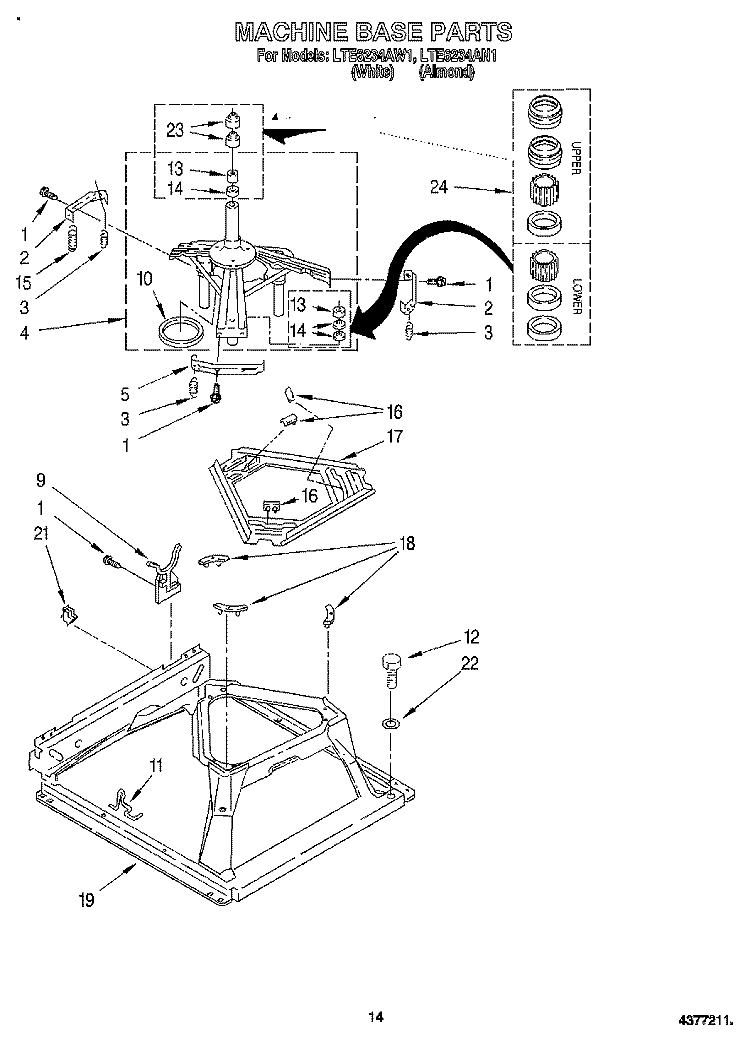 MACHINE BASE Diagram and Parts List for LTE6234AW1  Whirlpool Washer Dryer Combo