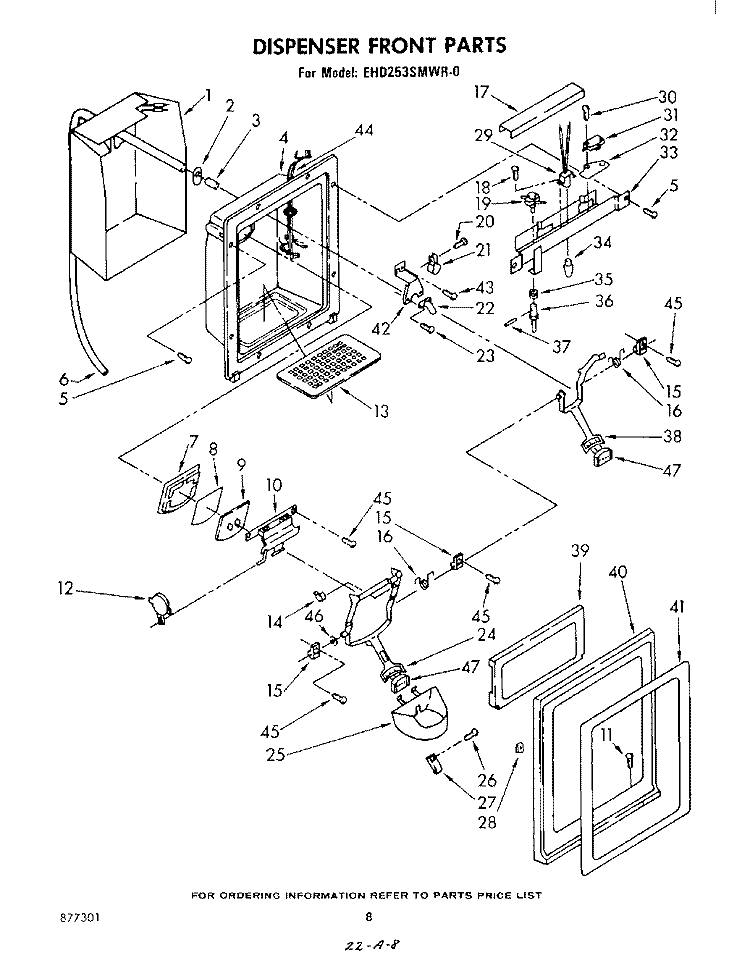 DISPENSER FRONT Diagram and Parts List for EHD253SMWR0  Whirlpool Refrigerator