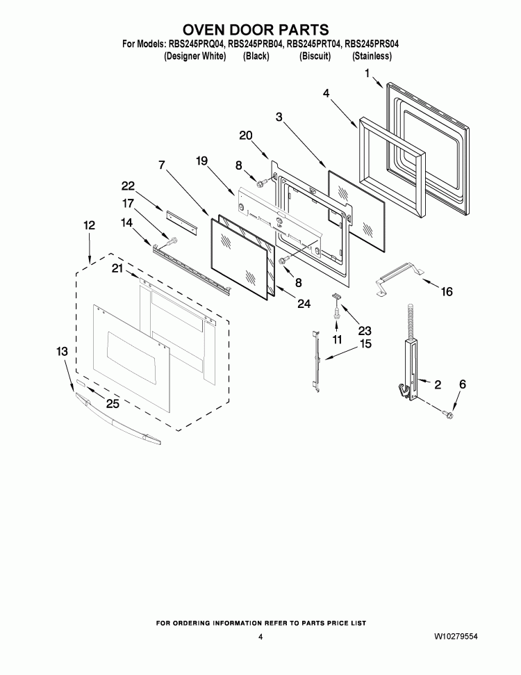 OVEN DOOR PARTS Diagram and Parts List for RBS245PRQ04  Whirlpool Wall Oven