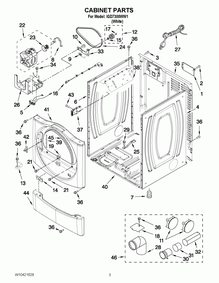 CABINET PARTS Diagram and Parts List for IGD7300WW1  Inglis Dryer