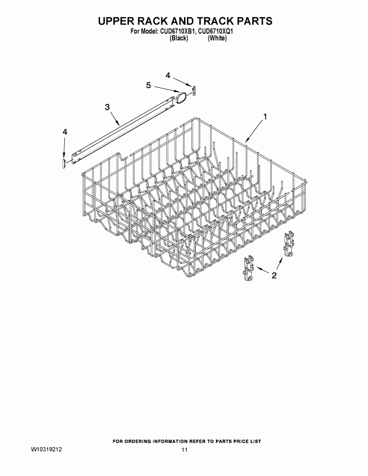 UPPER RACK AND TRACK PARTS Diagram and Parts List for CUD6710XB1  Crosley Dishwasher