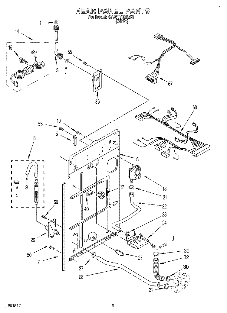 REAR PANEL Diagram and Parts List for CAW1762EW0  Whirlpool Washer