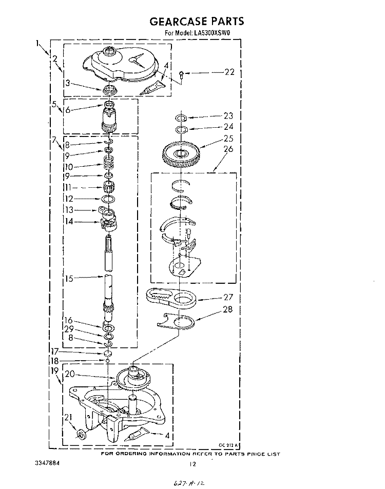 GEARCASE Diagram and Parts List for LA5300XSW0  Whirlpool Washer