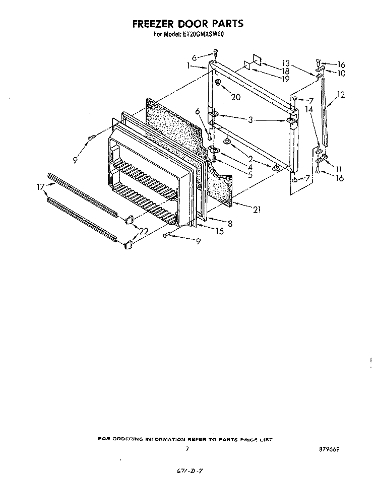 FREEZER DOOR Diagram and Parts List for ET20GMXSW00  Whirlpool Refrigerator