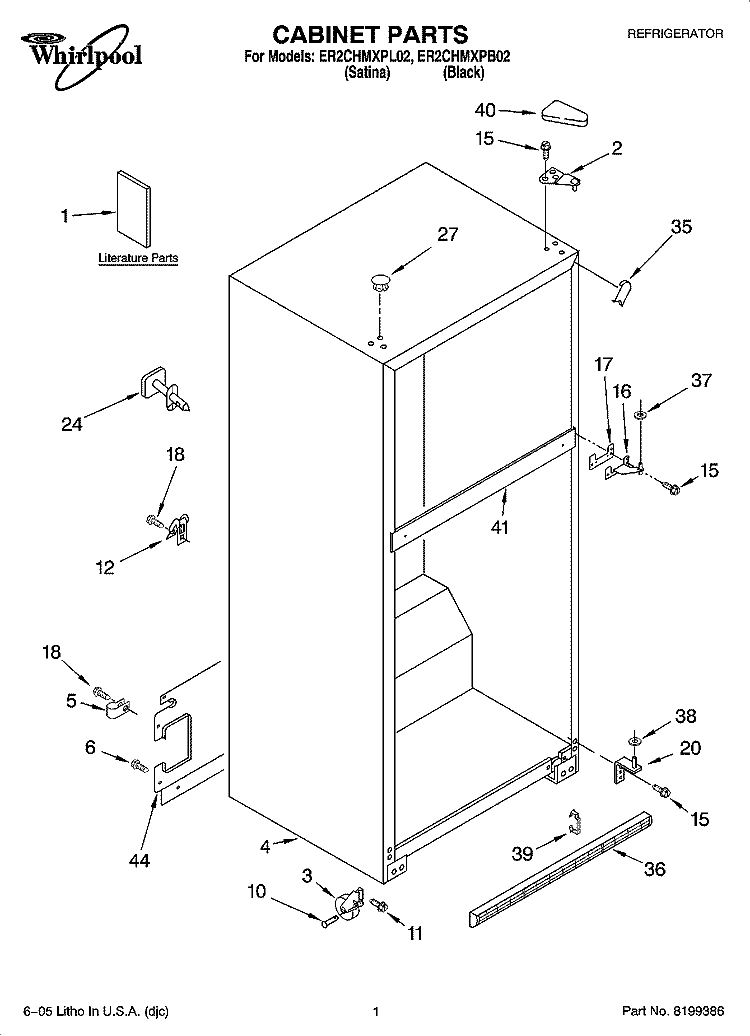 CABINET PARTS Diagram and Parts List for ER2CHMXPB02  Whirlpool Refrigerator