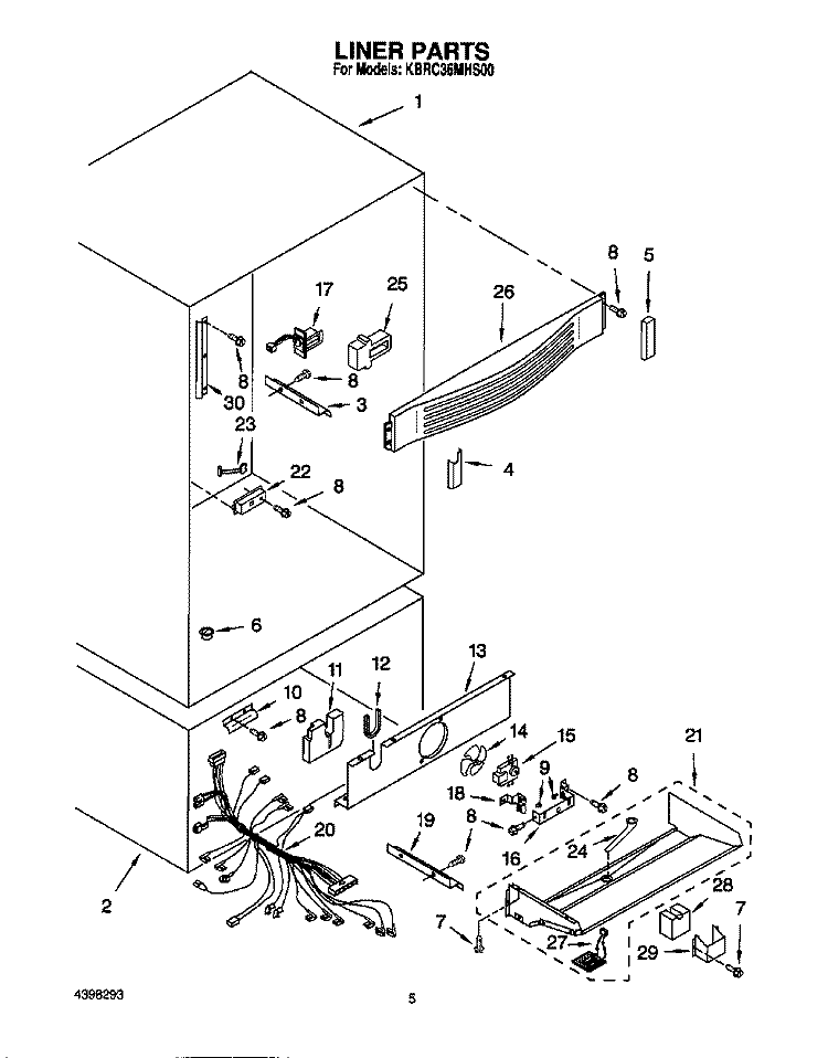 LINER Diagram and Parts List for KBRC36MHS00  KitchenAid Refrigerator