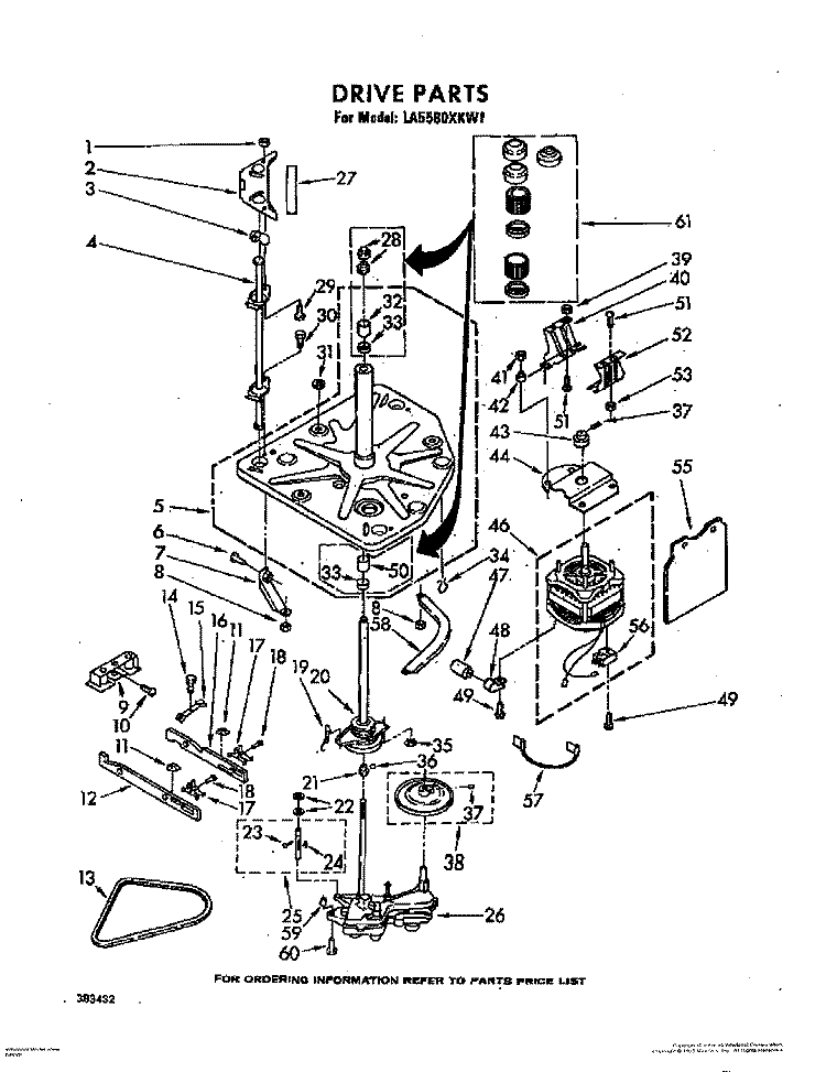 DRIVE Diagram and Parts List for LA5580XKW1  Whirlpool Washer