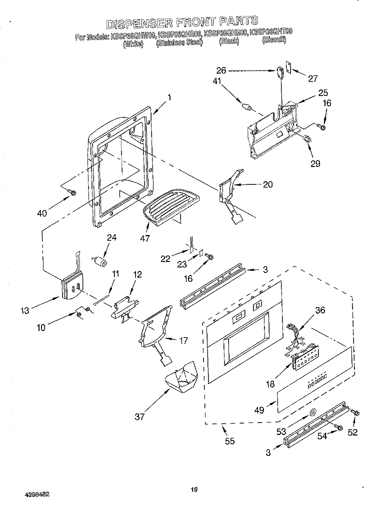 DISPENSER FRONT Diagram and Parts List for KSSP36QHT00  KitchenAid Refrigerator