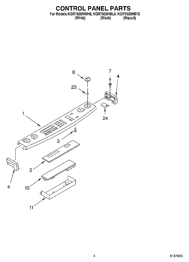 CONTROL PANEL Diagram and Parts List for KGRT600HBL8  KitchenAid Range
