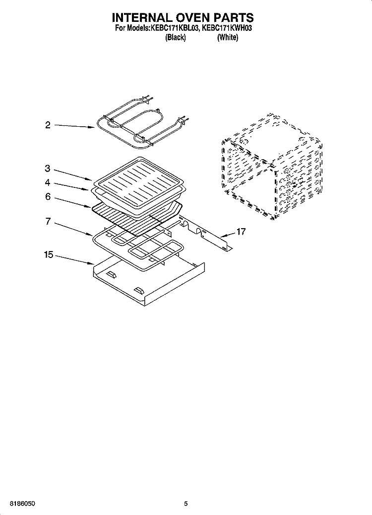 INTERNAL OVEN PARTS Diagram and Parts List for KEBC171KBL03  KitchenAid Wall Oven