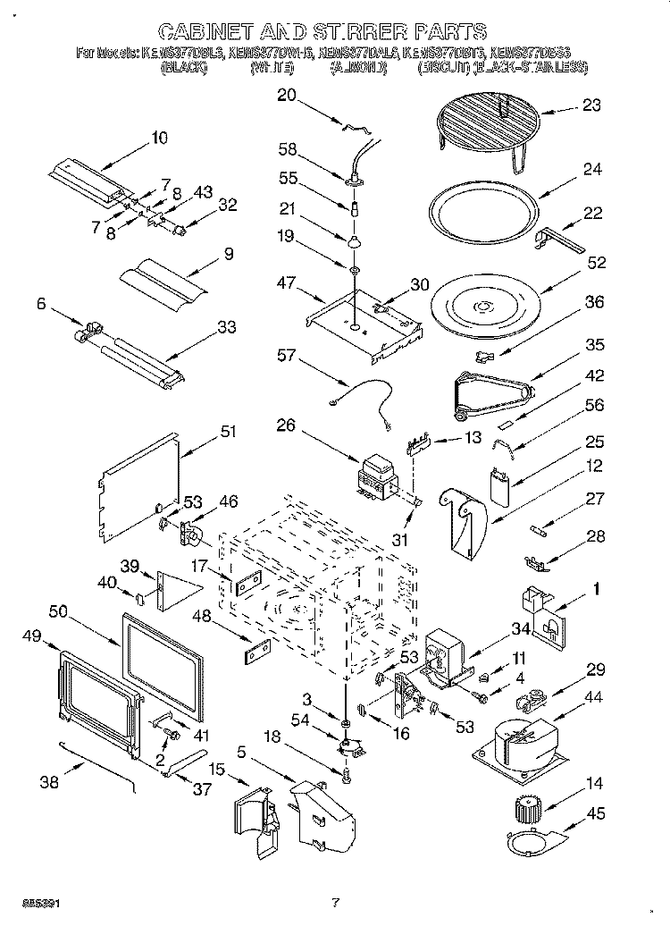 CABINET AND STIRRER Diagram and Parts List for KEMS377DAL6  KitchenAid Microwave Oven Combo