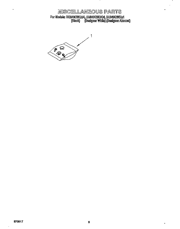 MISCELLANEOUS, LIT/OPTIONAL Diagram and Parts List for DU940QWDB4  Whirlpool Dishwasher