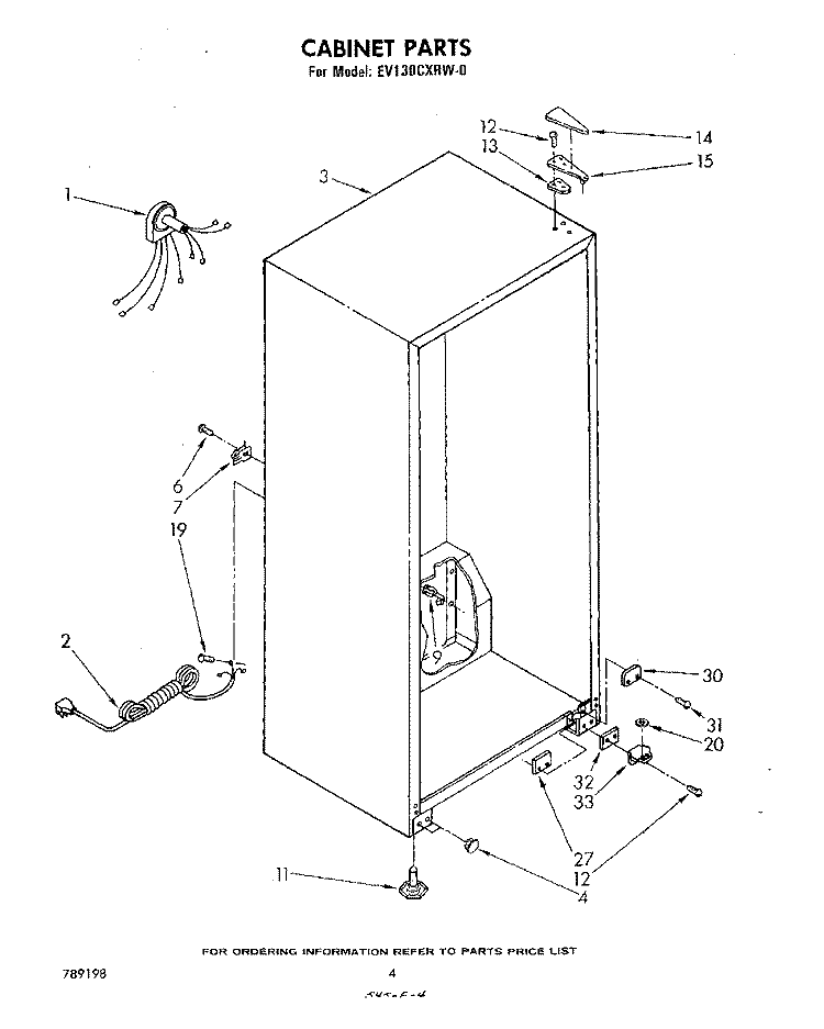 CABINET Diagram and Parts List for EV130CXRW0  Whirlpool Freezer
