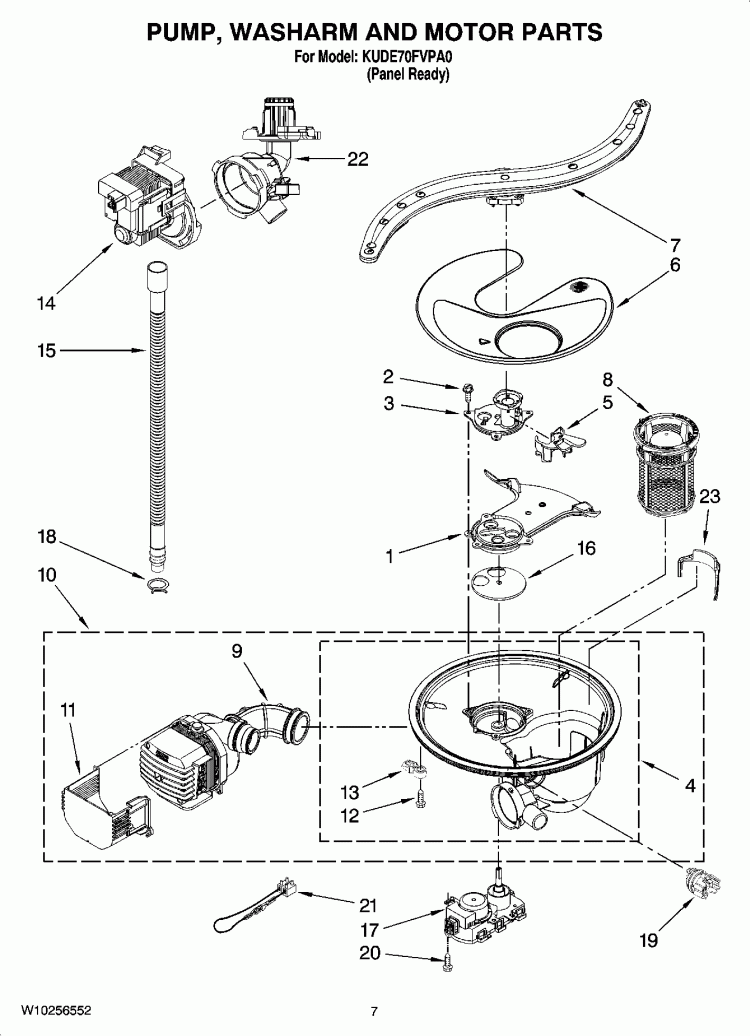 PUMP, WASHARM AND MOTOR PARTS Diagram and Parts List for KUDE70FVPA0  KitchenAid Dishwasher
