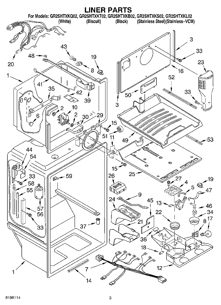 LINER Diagram and Parts List for GR2SHTXKL02  Whirlpool Refrigerator