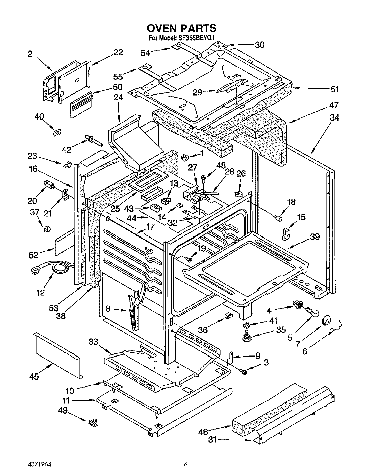 OVEN Diagram and Parts List for SF365BEYQ1  Whirlpool Range