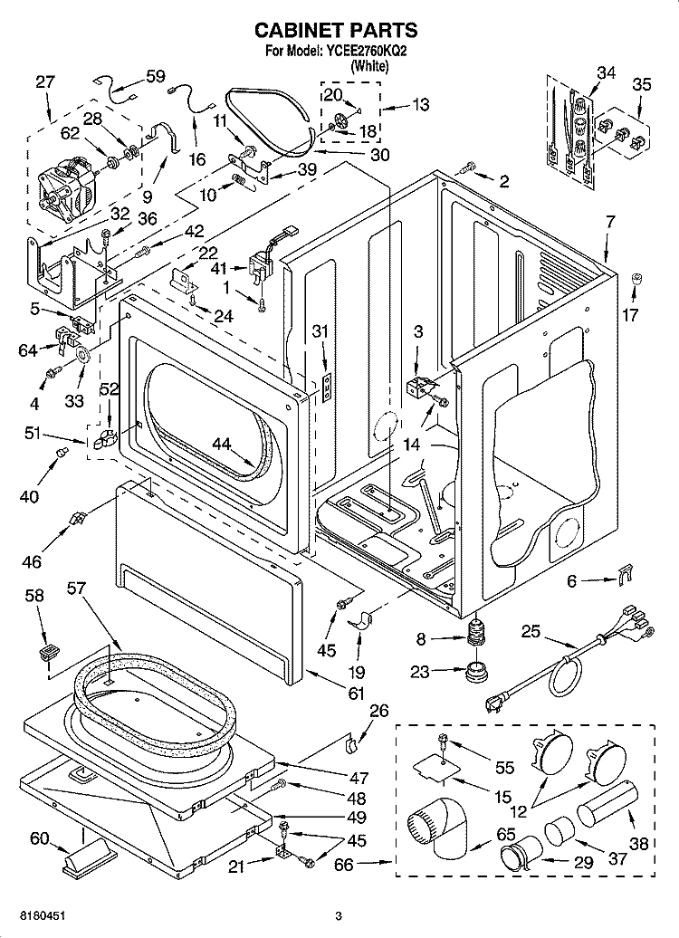 CABINET PARTS Diagram and Parts List for YCEE2760KQ2  Whirlpool Dryer