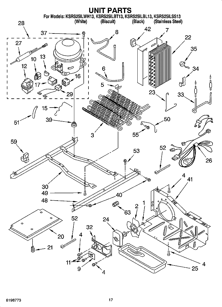 UNIT PARTS Diagram and Parts List for KSRS25ILWH13  KitchenAid Refrigerator