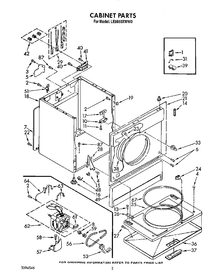 SECTION Diagram and Parts List for LE8650XWW0  Whirlpool Dryer