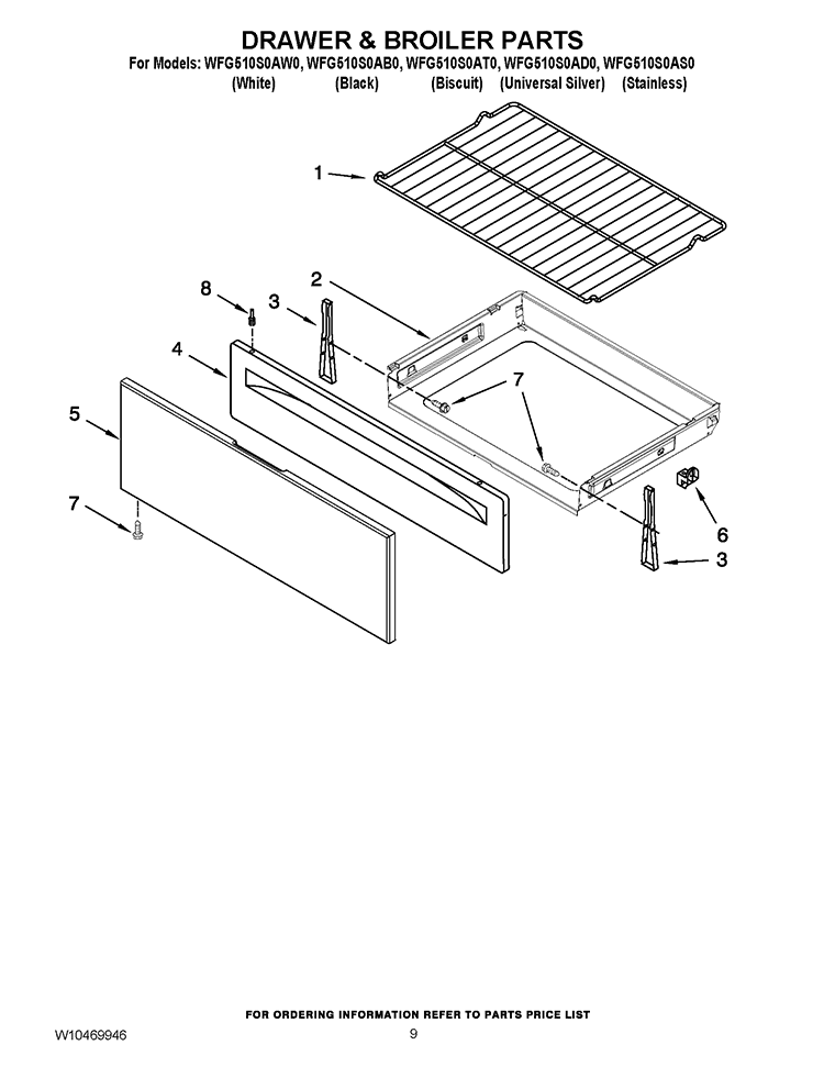 DRAWER & BROILER PARTS Diagram and Parts List for WFG510S0AT0  Whirlpool Range