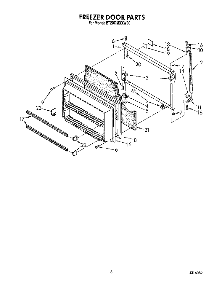FREEZER DOOR Diagram and Parts List for ET20GMXXW00  Whirlpool Refrigerator