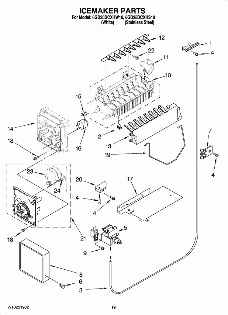 ICEMAKER PARTS, OPTIONAL PARTS (NOT INCLUDED) Diagram and Parts List for 6GD25DCXHS10  Whirlpool Refrigerator