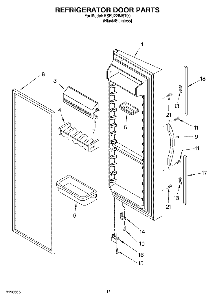REFRIGERATOR DOOR PARTS Diagram and Parts List for KSRJ22IMST00  KitchenAid Refrigerator