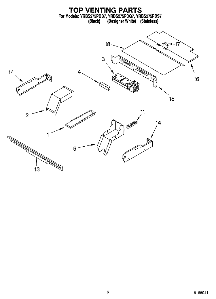 TOP VENTING PARTS, MISCELLANEOUS PARTS Diagram and Parts List for YRBS275PDQ7  Whirlpool Wall Oven